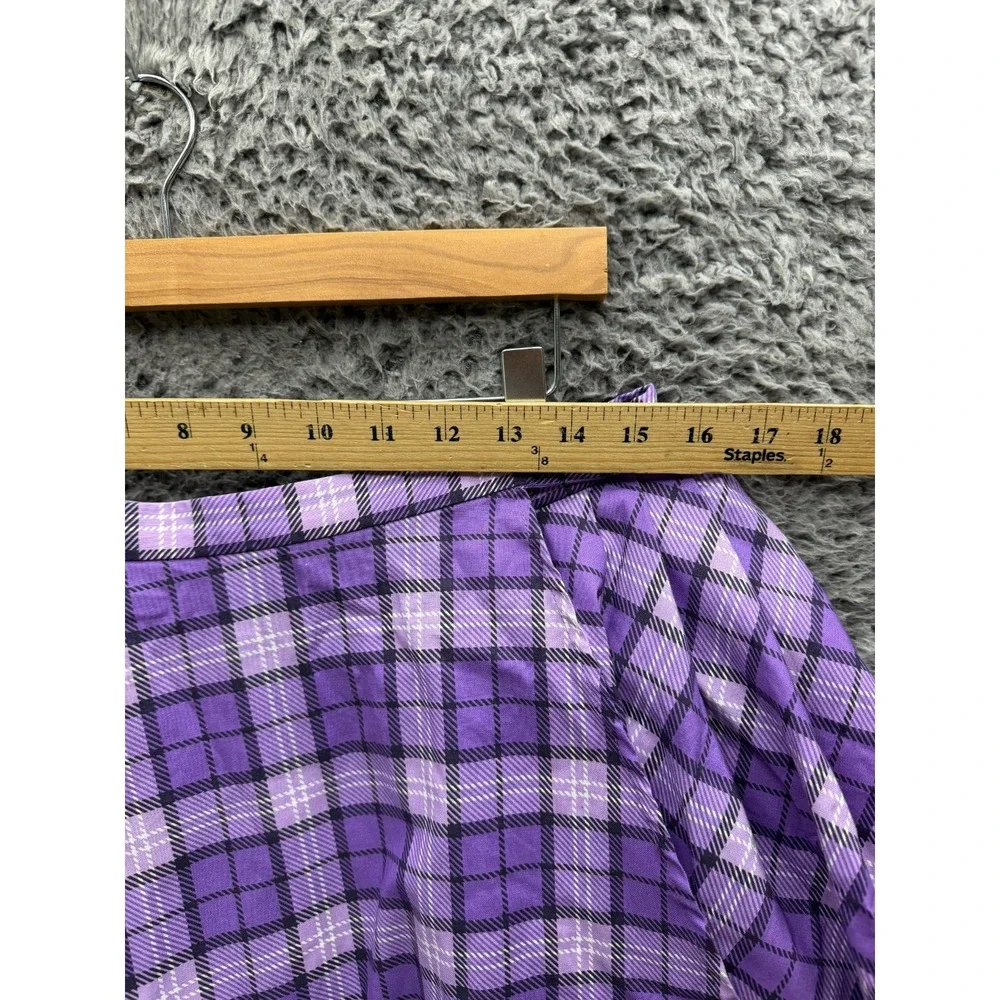 Selkie Plaid Pleated Cotton A-Line Mini Skater Skirt Purple Womens Size XL